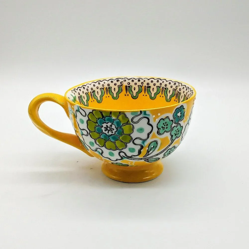 Set of 2 Anthropologie Elka Ayaka Yellow Ceramic Footed Mugs NWOT - Picture 2 of 8